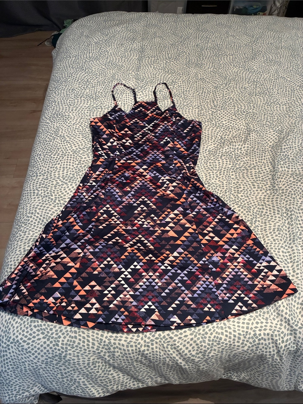 Banana Republic Navy Dress with Coral and Purple Geometric Print - Picture 7 of 8